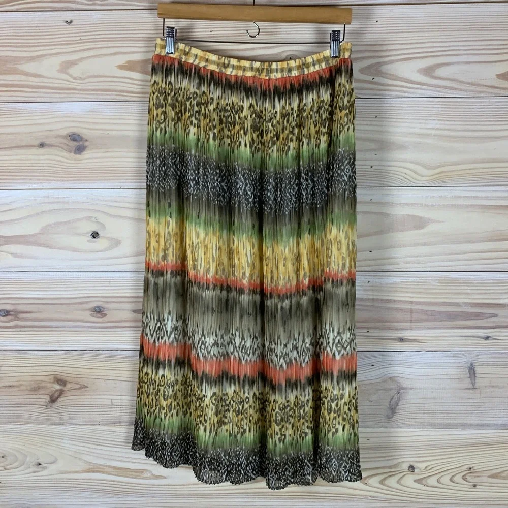 Alfred Dunner Broom‎ Skirt Womens 16 Multicolor Animal Print Pleated Maxi Boho